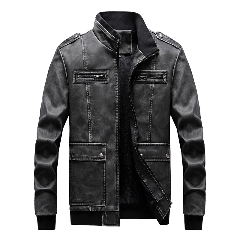 PU Military Jacket Men Casual Winter Autumn Army Fitness Leather Coats Bomber Anti-Leather Jackets jaqueta de couro masculina - Цвет: MG815 DarkGrey