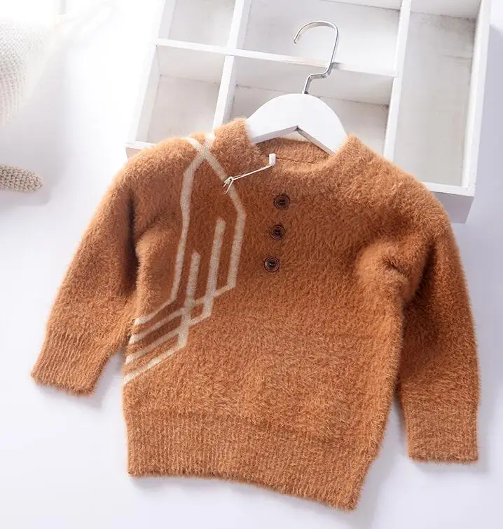 Новинка года, осенне-зимний свитер для мальчиков пуловер для маленьких мальчиков модная детская одежда из норки и бархата с круглым вырезом теплое пальто для детей возрастом от 1 года до 6 лет - Цвет: Коричневый