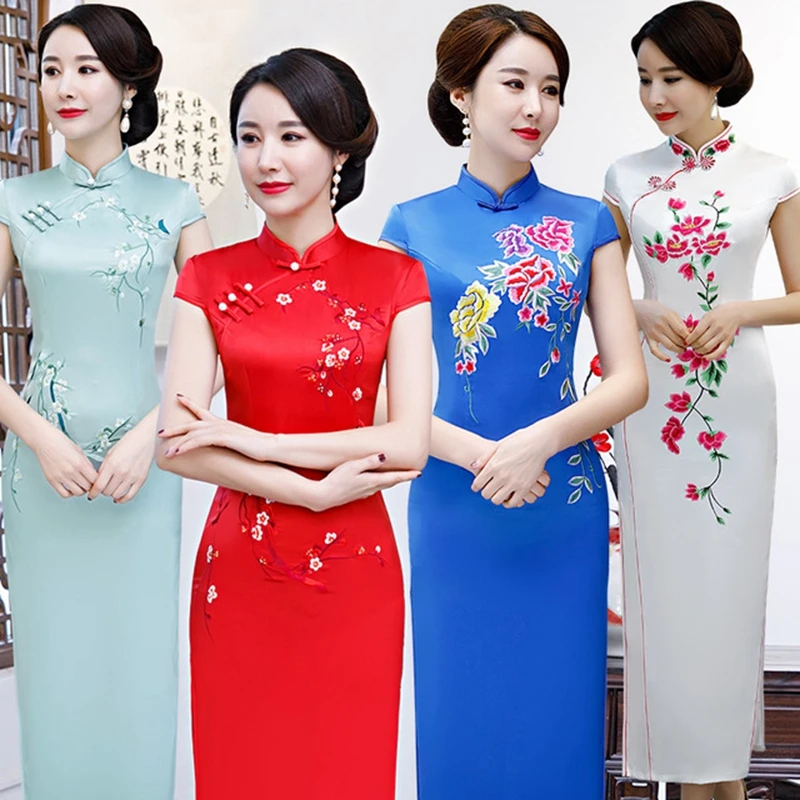 Китайская традиционная Печать Длинные cheongsam тонкий улучшить показать cheongsam ретро Улучшенная ежедневно производительность cheongsam больших размеров для всей
