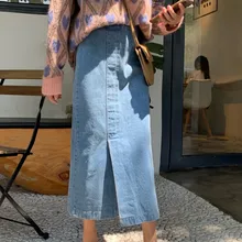 Весенне-осенняя Новая женская юбка модная уличная длинная юбка с разрезом по подолу Сексуальная джинсовая юбка Повседневная Корейская Высокая талия джинсовая юбка