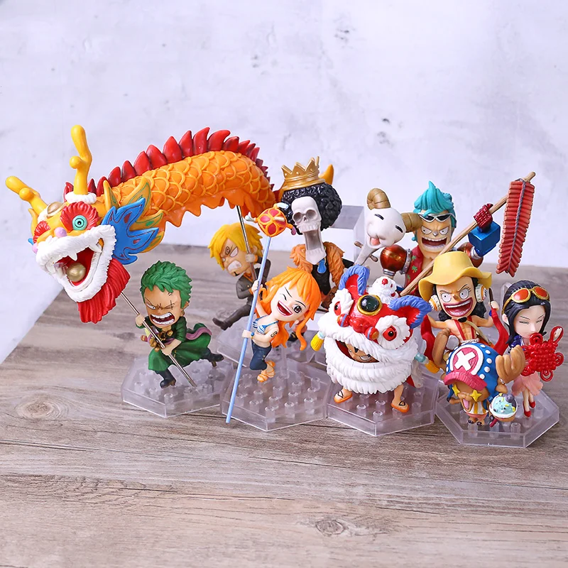 Одна деталь Луффи Зоро Sanji Nami Usopp Робин Чоппер Фрэнки Брук год Дракон танцы версия. ПВХ Фигурки игрушки куклы 10 шт./компл