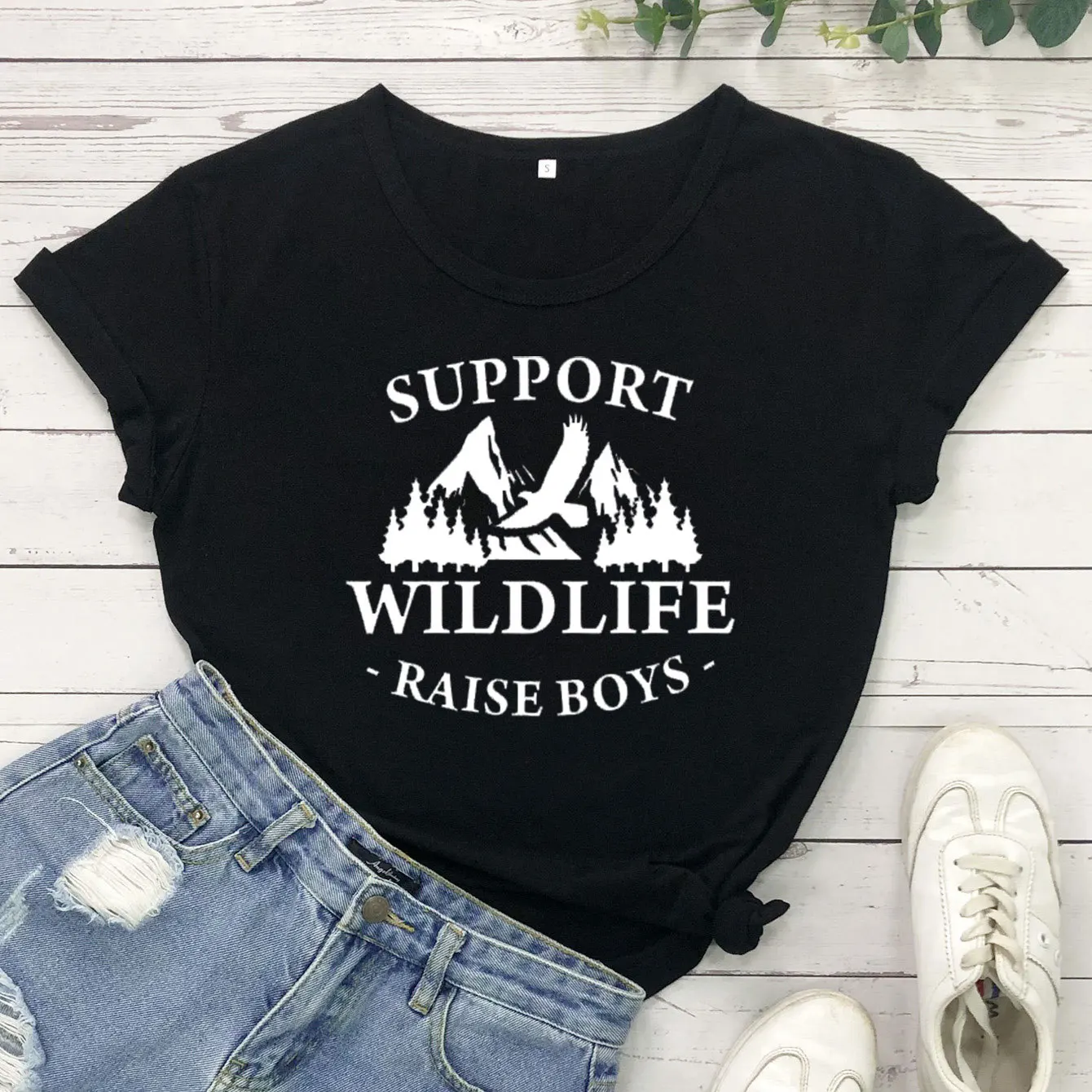 

T Shirt Support Wildlife Raise Boys Letter Print Summer Fashion Tee Shirt Top Women Short Sleeve O Neck Loose Tshirt