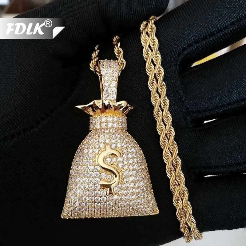 FDLK доллар США мешок денег кулон и теннисная цепочка Bling мужские хип хоп ожерелье ювелирные изделия для подарка