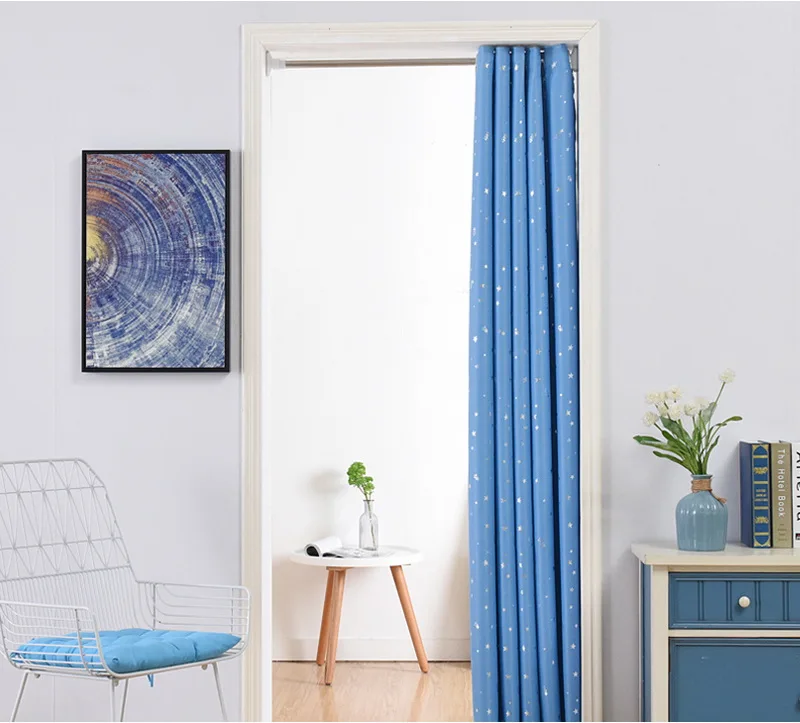 Star Pattern Thermal Door Curtains Blackout Cloth Curtain Grommet Top 5 Colors for Bathroom Kitchen Bedroom Door Balcony DW1233