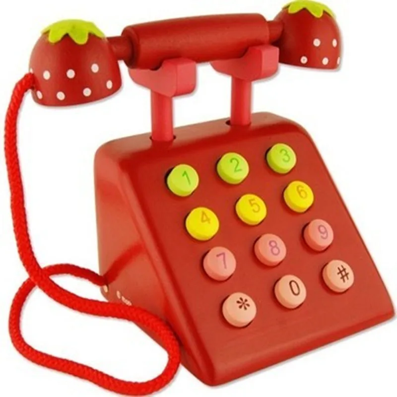 Детская клубника моделирование деревянный телефон игрушка детский образовательный подарок миниатюрный телефон Аксессуары ролевые игры игрушки - Цвет: Розовый
