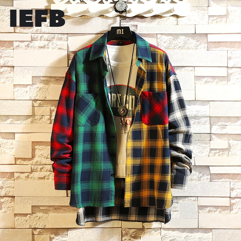 Matching Plaid Shirt Korean-Style Long-Sleeved Iefb/autumn Trend-Of-Color Mens Casual