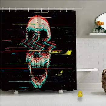 

Vector Digital Glitch Screaming Skull Vector Creative Shower Curtain for Home Office,72''L x 72''W