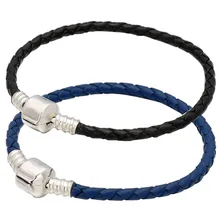 16-44 см 925 пробы Серебряный Браслет натуральная кожа баррель застежка змея браслет подходит для женщин DIY бисера Шарм Европа ювелирные изделия