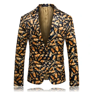

Men's Fashion Urban Jacket Business Casual Handsome Butterfly Animal Pattern Slim Single Breasted Wedding Men's Suit Dress
