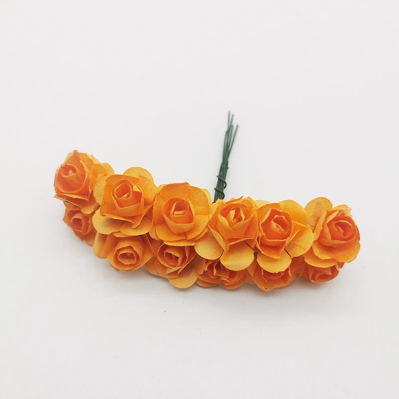 12 шт. мини-Цветок голова искусственные бумажные цветы Роза используется для свадебной вечеринки ремесло украшения 19 цветов - Цвет: orange