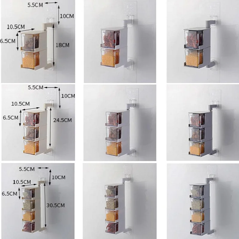 WBBOOMING пластиковая и нержавеющая сталь кухонная коробка для приправ настенные бутылки вращающийся на 360 градусов разные ярусы полка