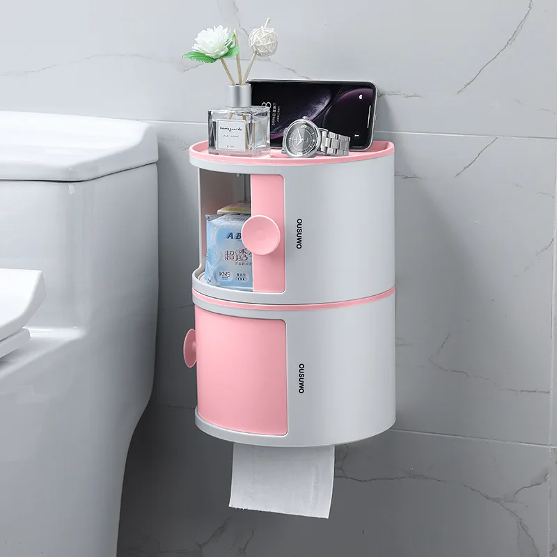 Bathroom Tissue Box paper towel holder toilet paper holder kitchen storage rack Makeup Storage Hole-Free Creative Waterproof Paper Chart Drum Toilet Storage Rack Paper Towel Holder