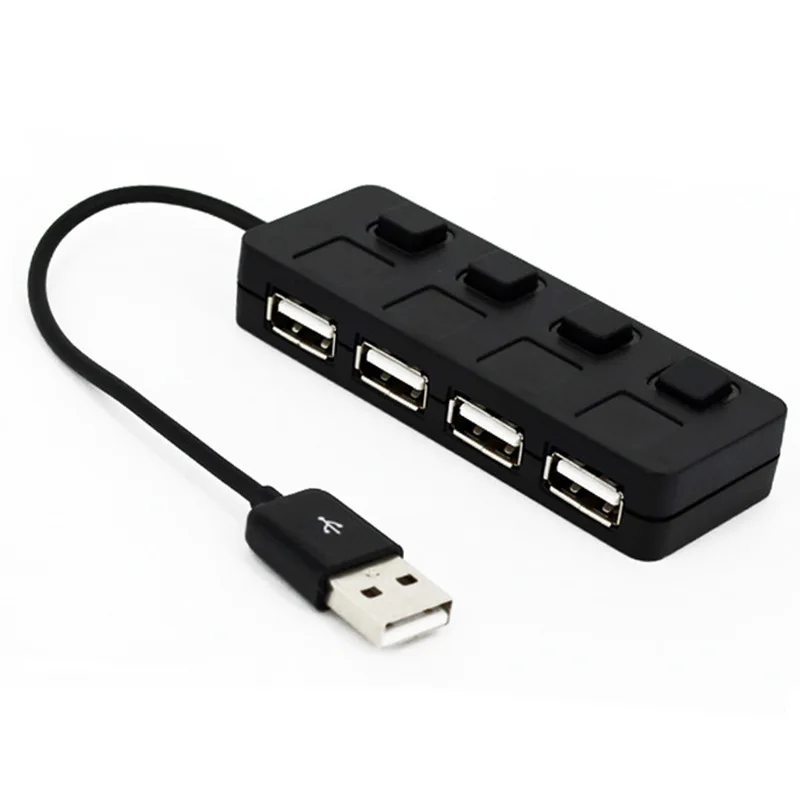 Светодиодный usb-концентратор с несколькими портами 2,0 4-Порты и разъёмы USB 2,0 концентратор с индивидуальным горит Мощность переключатели высокого Скорость Разветвитель USB для компьютера, ноутбука, компьютерные аксессуары