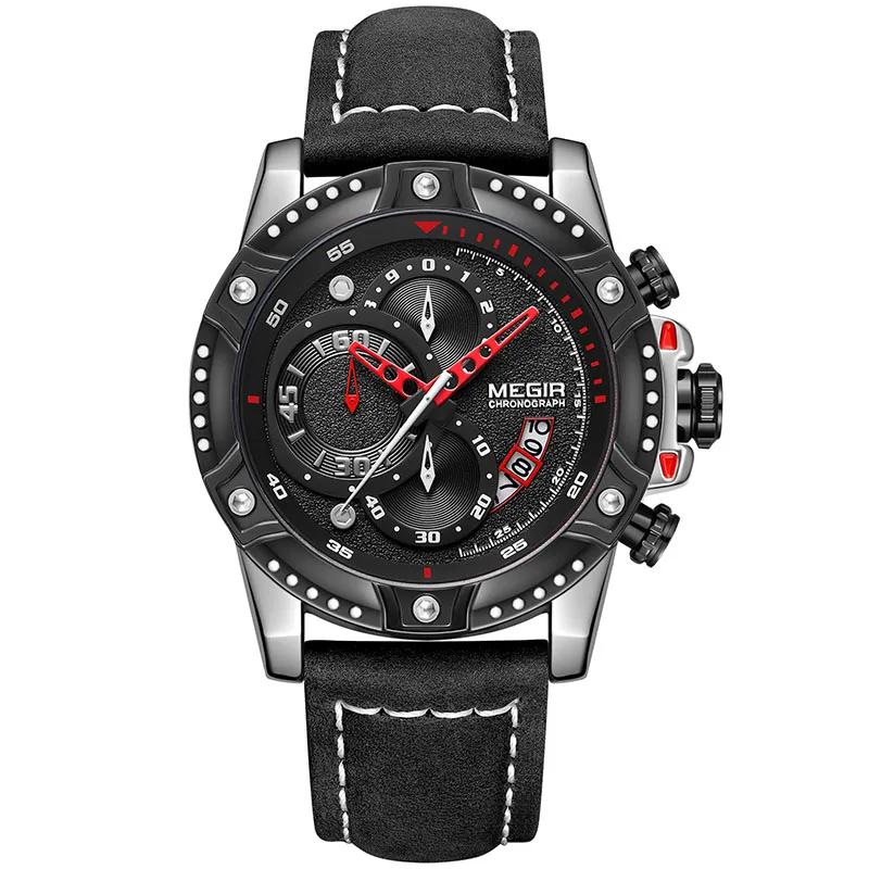 MEGIR мужские Брендовые Часы Модные Повседневные светящиеся кварцевые часы мужские водонепроницаемые наручные часы мужской хронограф кожаный час - Цвет: ML2130G-silver