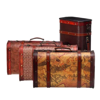 

Vintage Metal Wood Storage Box with Lock Suitcase Jewelry Box for Gift Craft for Organizer Desket Decorations Packaging Large