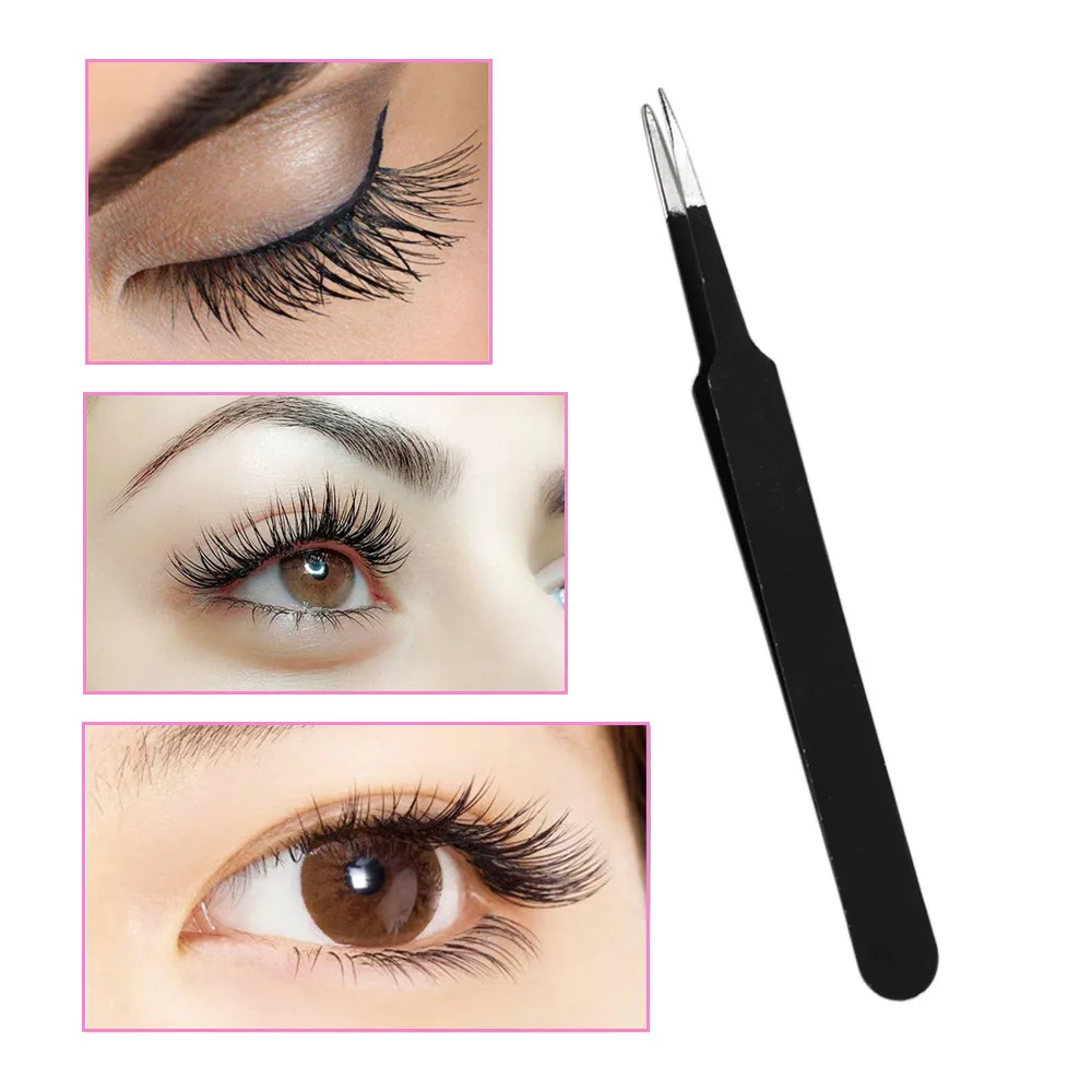 

1pc Makeup False Eyelash Assist Eyelash Tweezers Black Straight Head Grafting Eyelash Blossom Tweezers MJ0132