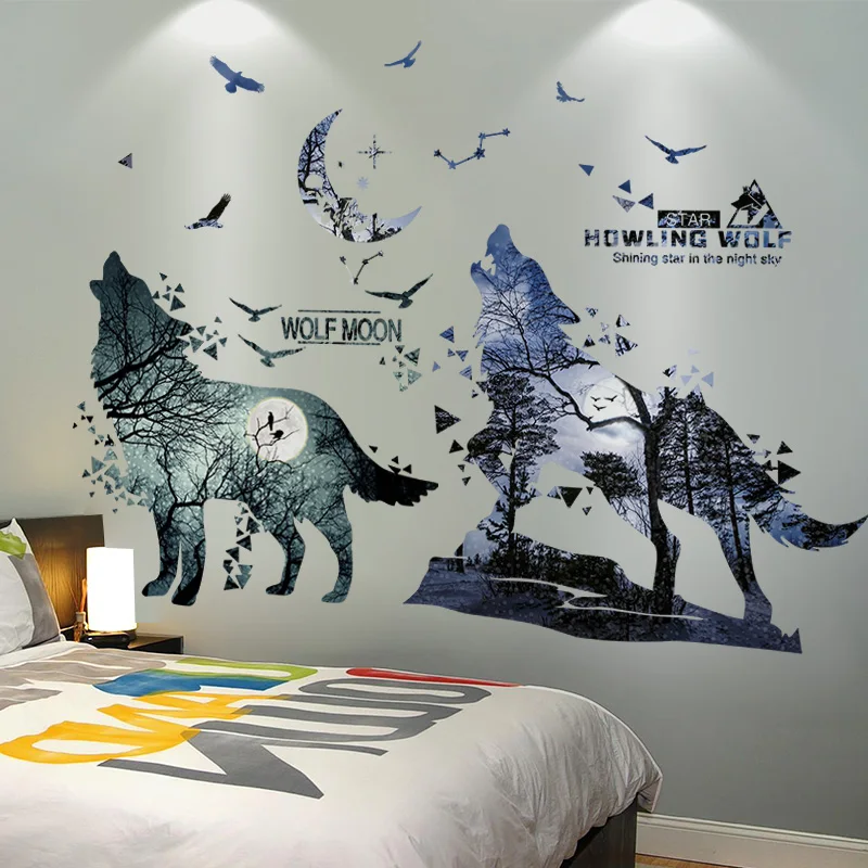 

[shijuekongjian] Wolf Forest Wall Stickers DIY Animal Mural Decals for Kids Bedroom Baby Room Nursery House Decoration
