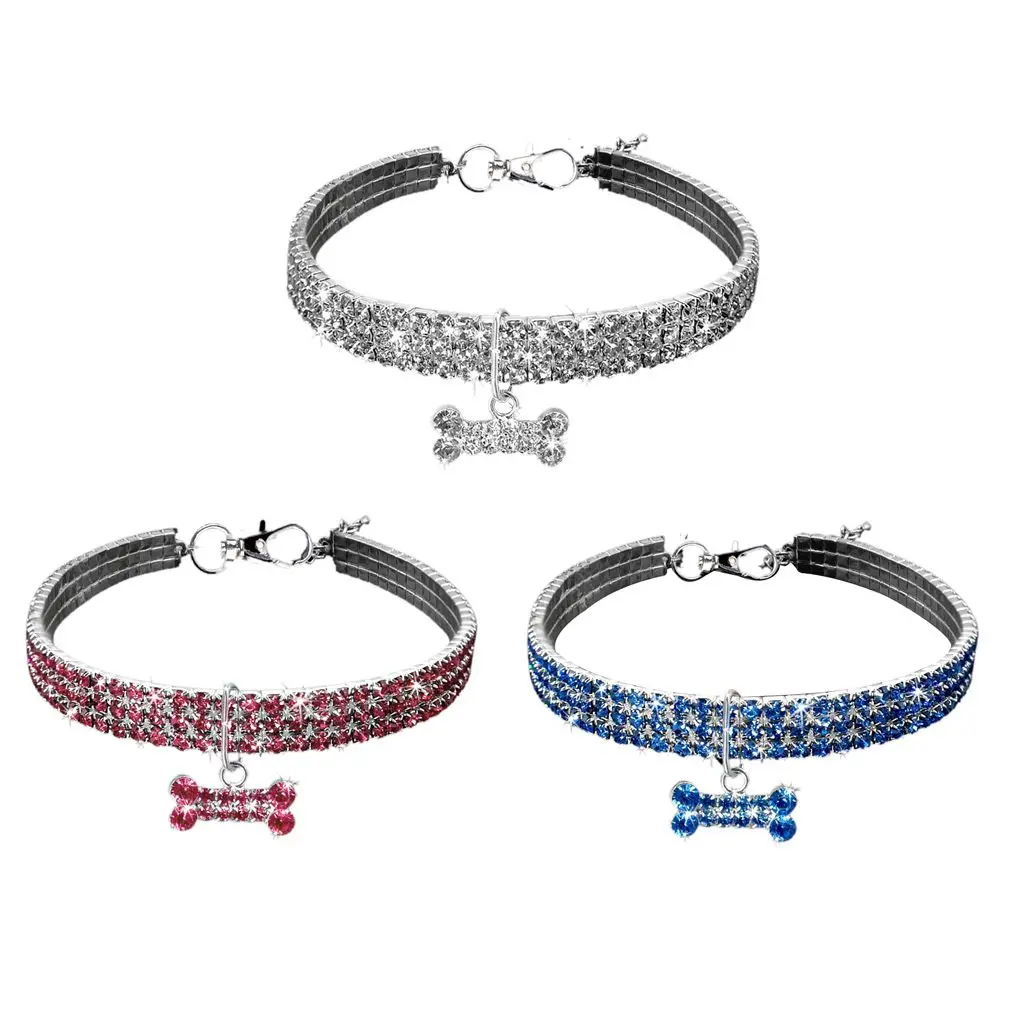 Маленький питомец Bling Кристалл растягивающееся ожерелье в форме кости кулон Эластичные аксессуары для ошейника Питомца Подарок
