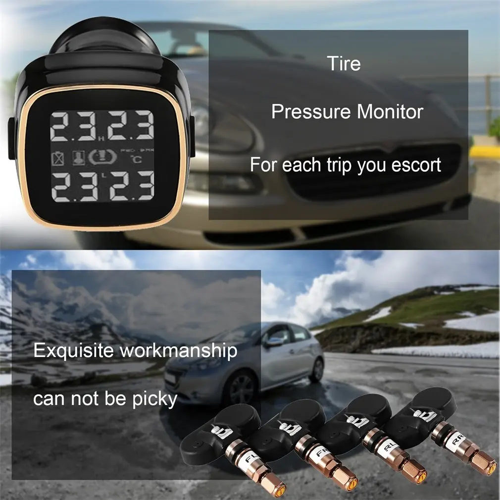 

New Universal TPMS Tyre Pressure Monitoring System Real-time Cigarette Lighter with 4 External Sensors LCD Digital Display