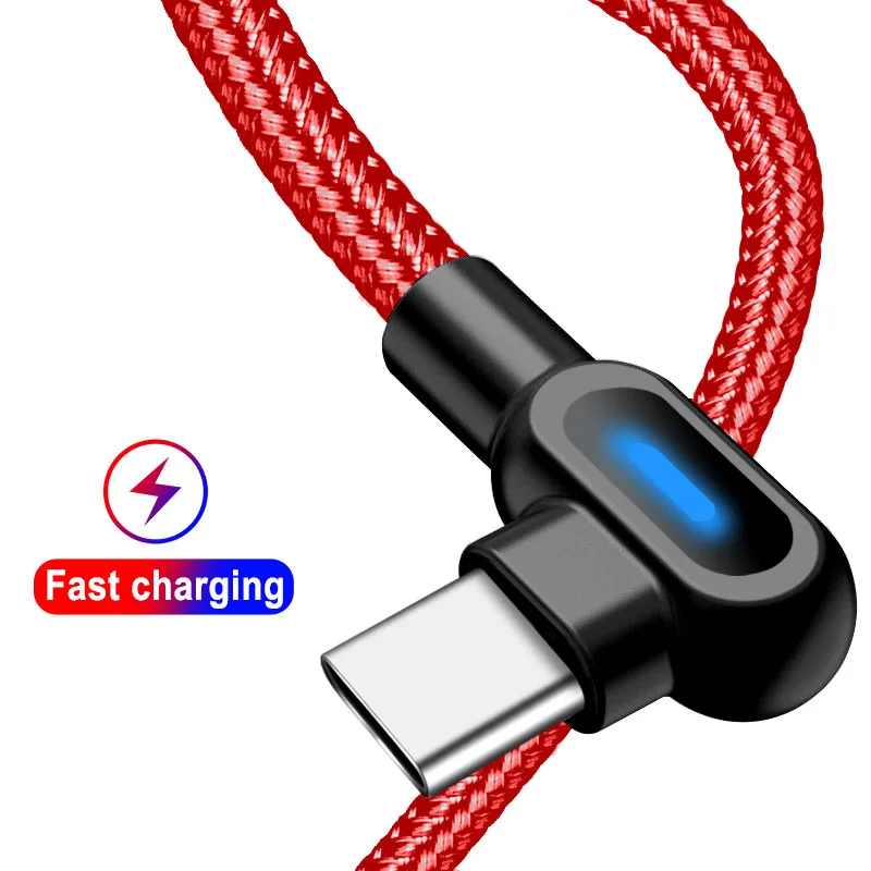 Micro usb type C 1 м Быстрая зарядка 90 градусов кабель для samsung S8 S9 Xiaomi Кабель зарядного устройства для huawei Microusb USB-C шнур зарядного устройства - Цвет: Red For Type C