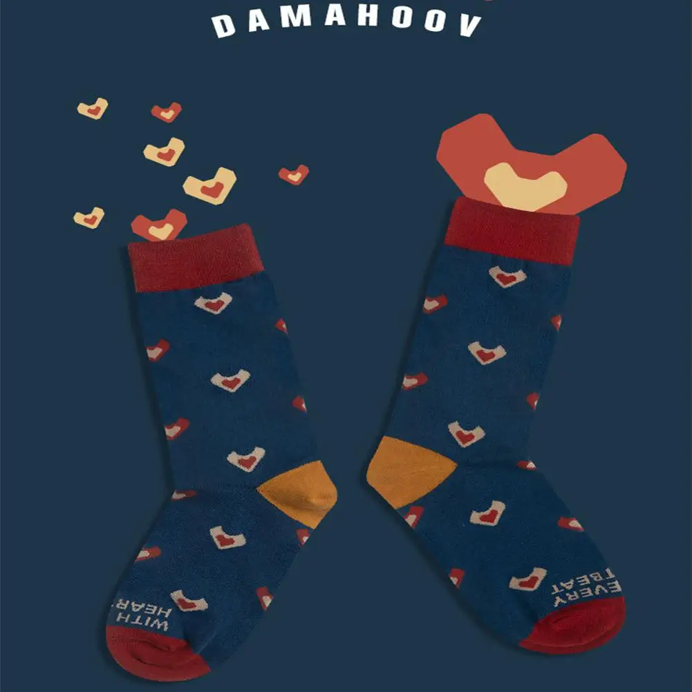 Yiwa Men Women Retro Style Cartoon Cotton Mid-calf Length Socks