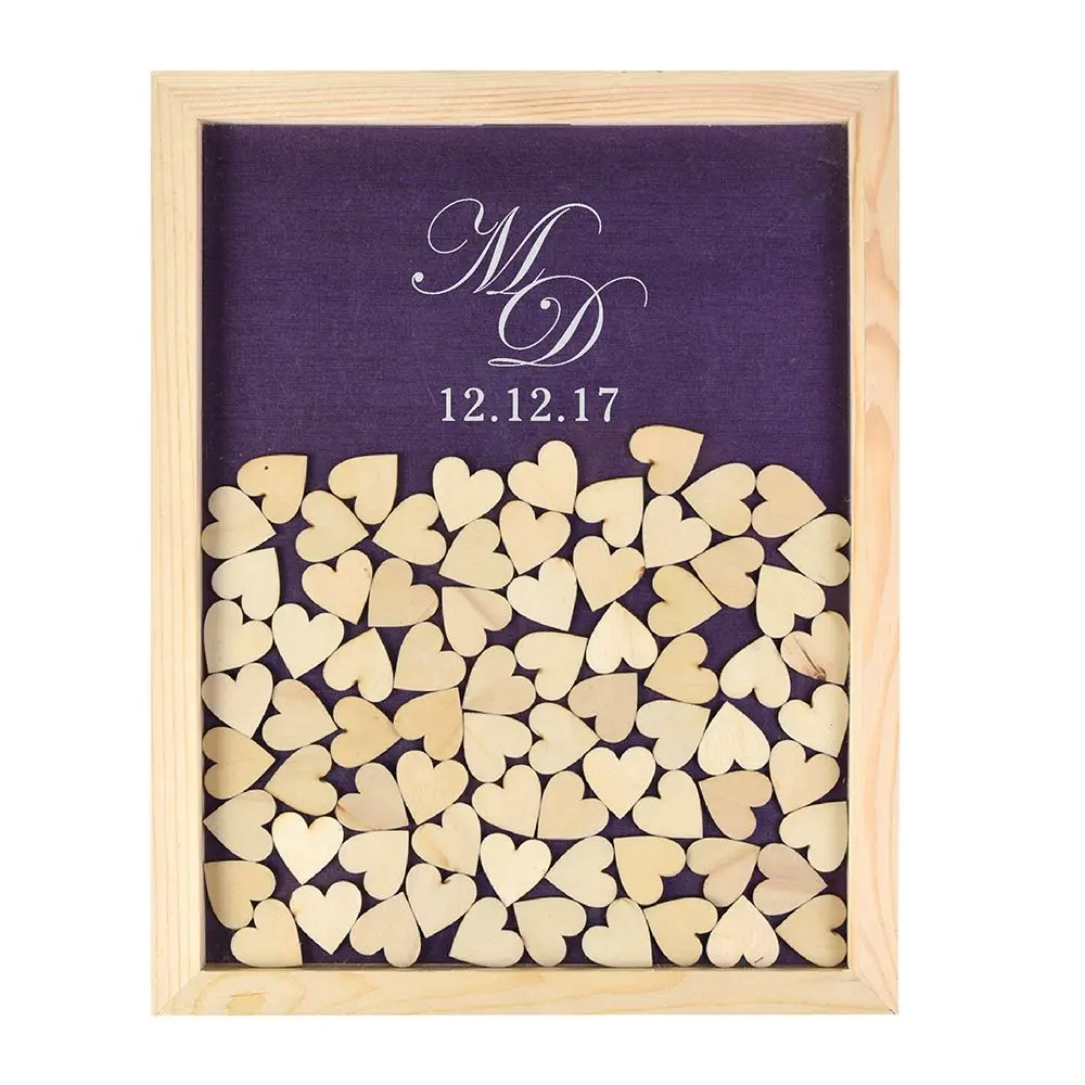 Libro de invitados de boda, libro de invitados de boda personalizado, caja de madera de la boda para regalos de fiesta - Цвет: Purple