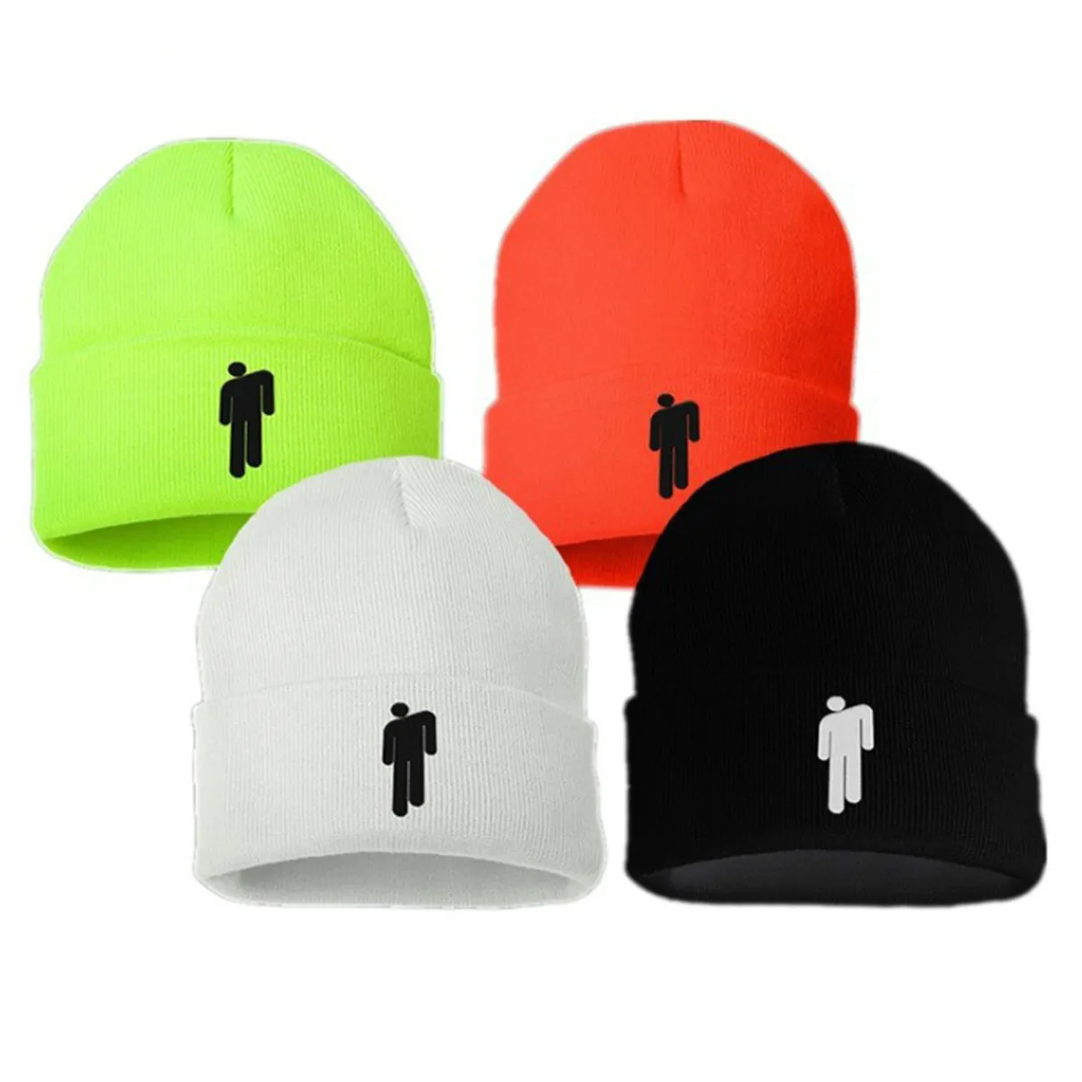 

2019 Billie Eilish Beanie Knitted Hats Unisex Solid Hip-hop Skullies Knitted Winter Hat 12 Colours Outdoor Casual Sport Cap