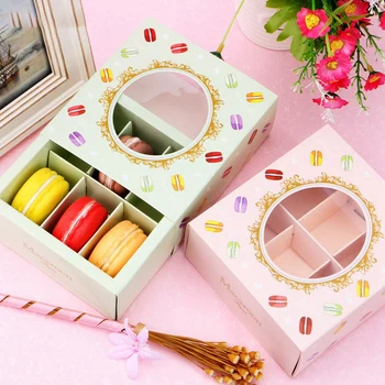 

40 Pcs Macarons Box with Transparent Window Dessert Macarons Pastry Supplies Dec-Green Pink