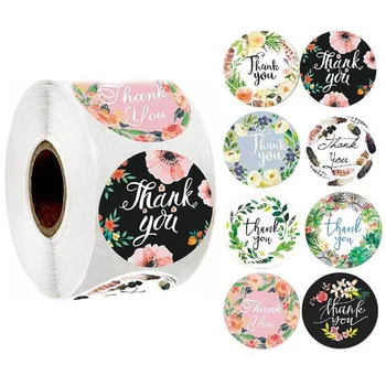 

500 Pcs/Roll Round Floral Thank You Stickers Scrapbooking For Package Seal Labels Custom Sticker Decoration Wedding Sticker