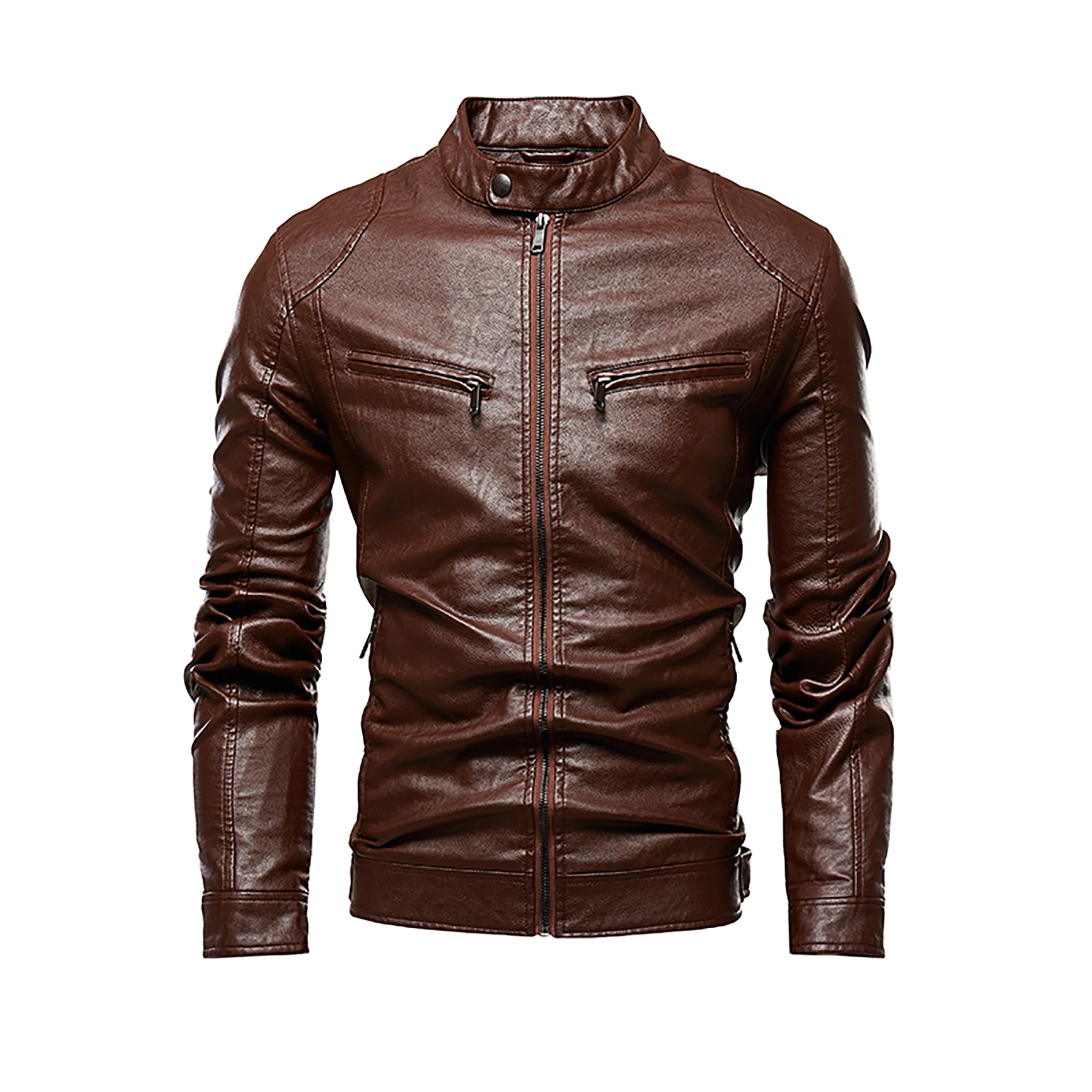 Wine Red Новинка, Куртки из искусственной кожи, Осенние однотонные мужские ветровки, повседневные приталенные куртки с воротником-стойкой, уличная одежда, ВИНТАЖНЫЕ пальто - Цвет: Wine Red