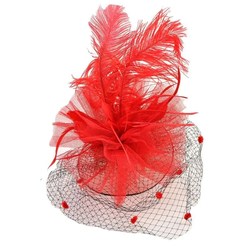 Women Hat Ladies Flower Bowknot Mesh Feathers Hair Clip Party Veil Headbands AXYD