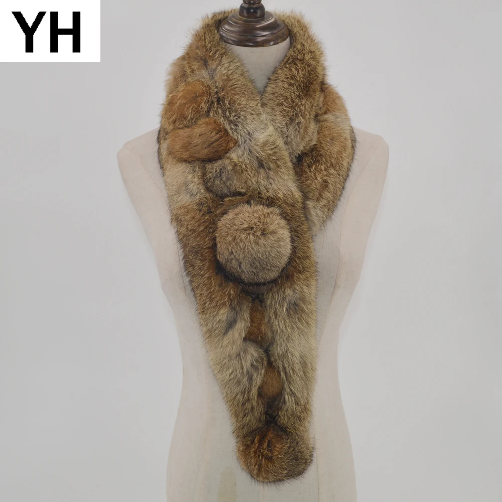 

2019 Hot Sale Winter Real Rabbit Fur Scarf Women Natural Real Rabbit Fur Ring Scarves 2 Balls Genuine Rabbit Fur Neckerchief