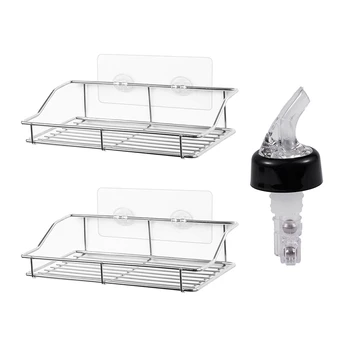 

HOT 1pcs Bottle Spout Stopper,Measuring Bottle Pousure Convenient Use & 2pcs Bathroom Shelf, Wall Mounted Traceless Adhesive