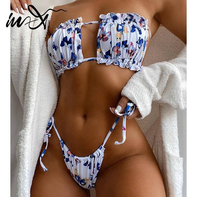 strapless ruffle bikini top