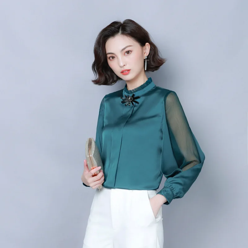 

Autumn Clothing 2019 New Style Very Fairy of Chiffon Tops Women's Sweater Western Style Fashion Elegant Stand Collar Slimming Sh