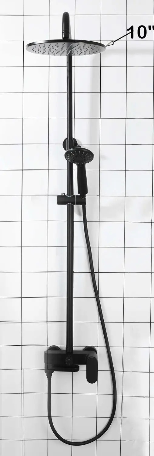shower head 10 inch Матовый черный латунный «дождевой» смеситель для душа в ванную с одной ручкой душевой Набор кран настенный смеситель для душа в форме дождя кран - Цвет: shower head 10 inch