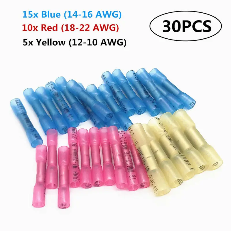 30 шт. электрические обжимные стыковые клеммы уплотнение термоусадочные
