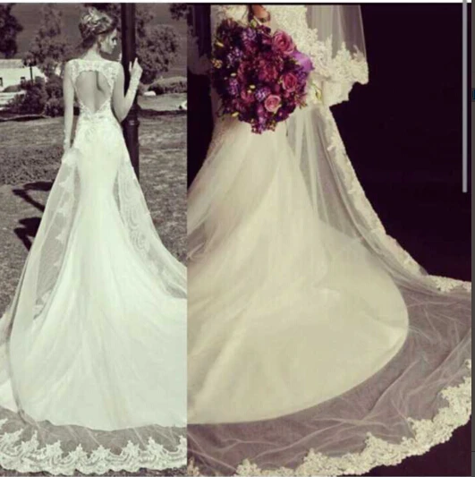 

Custom Made Glamorous Juliet Neckline Appliqued Lace Mermaid Design Wedding Dresses