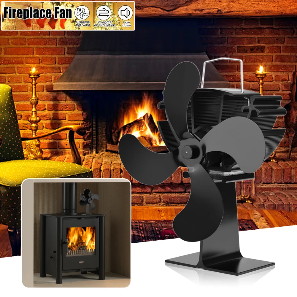4 Blade Fireplace Fan Heat Powered Wood Burner Eco Friendly Quiet Home Efficient Heating Distribution Stove Accessories | Обустройство