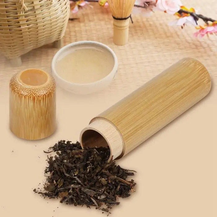 1 Pcs Bamboo Tube Tea Box Airtight Small Container Spices Storage Jar with Lid OCT998