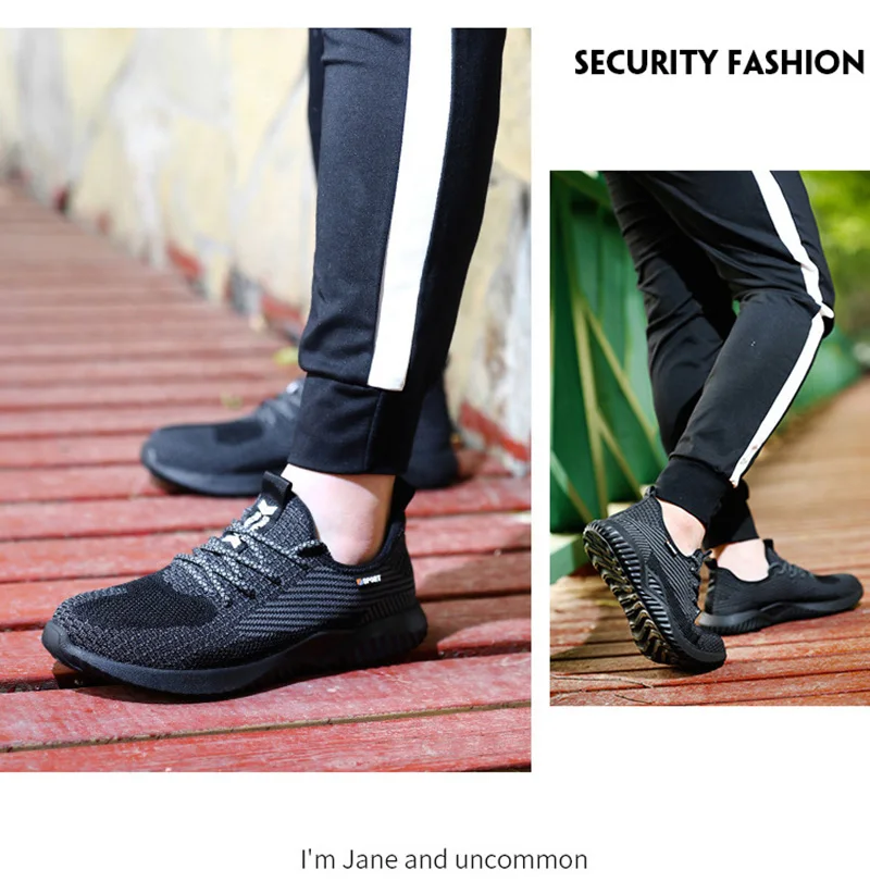 Safety shoes indestructible men's shoes fly woven breathable steel toe caps anti-puncture rubber outsole non-slip work shoes