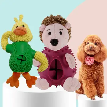 

Pet Dog Plush Chew Toy Leakage Food Feeder Dinosaur Duck Shape Squeaky Teething Training for Dogs Cat