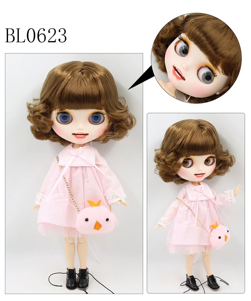 Neo Blythe Doll with Brown Hair, White Skin, Matte Smiling Face & Custom Jointed Body 1