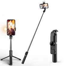 Wireless Bluetooth Selfie Stick Foldable Mini Tripod with Fill Light Remote Shutter for IOS Android