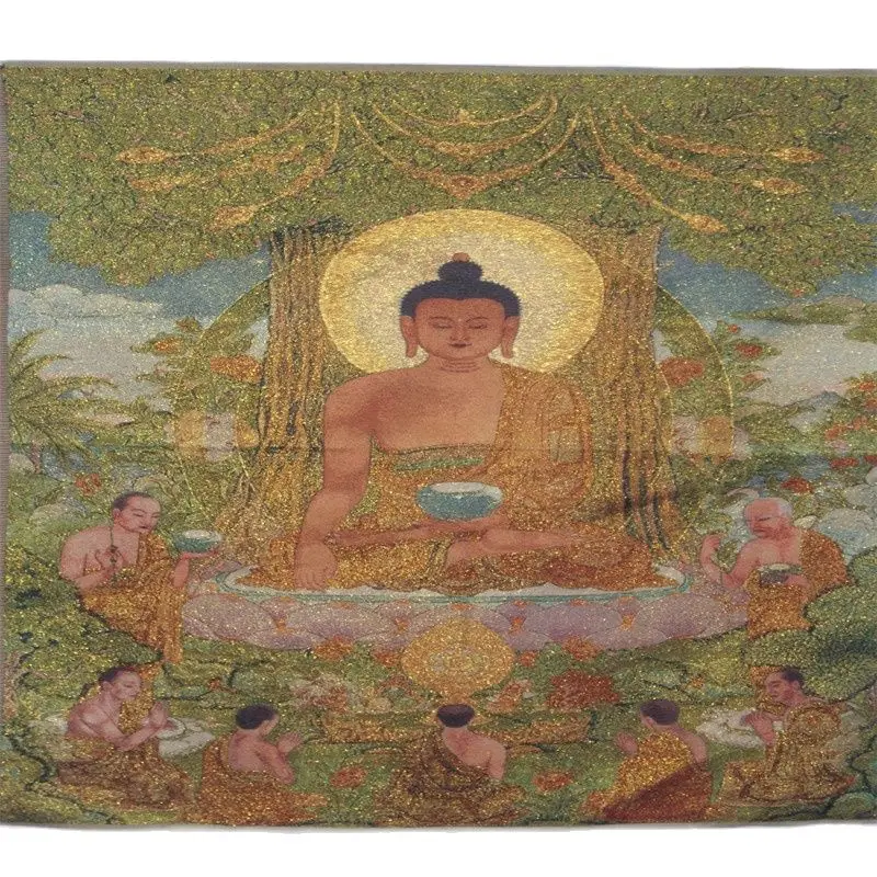 

Chinese Tibet Unique Silk Embroidery Tang Card, Old Brocade Painting, Buddha Statue, Home Decoration, Pure Handmade