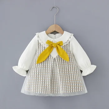 

Sweet 2020 Spring Girls Dress Kids Princess Bowtie Mesh Dress Children Baby Infants Outfits Long Sleeve Dresses Vestidos S10435