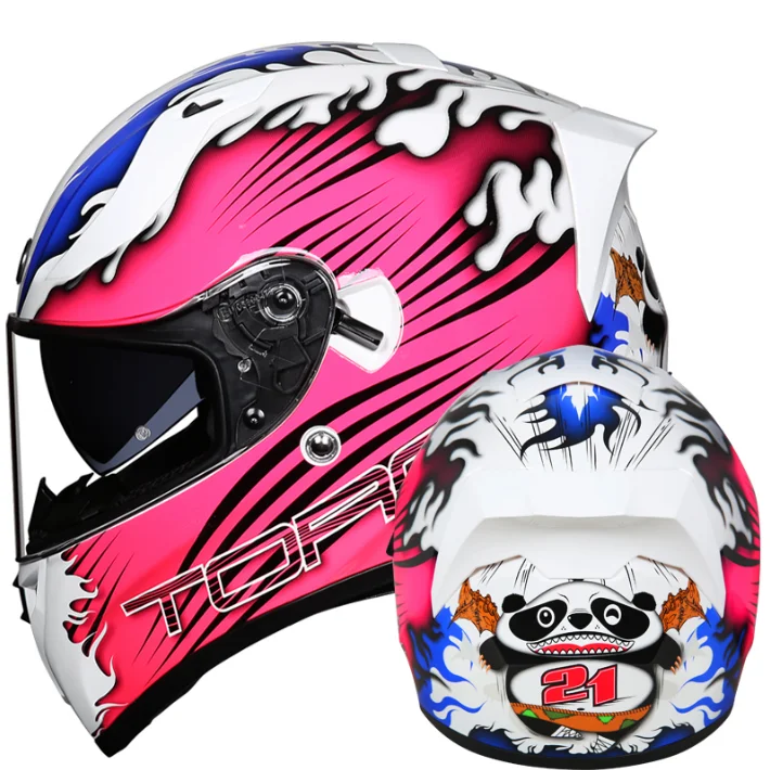 TORC Новое поступление T18 полный шлем для мотоциклистов мужские и женские Casco moto винтажный шлем с двойными линзами capacetes de moto ciclista - Цвет: Panda 21