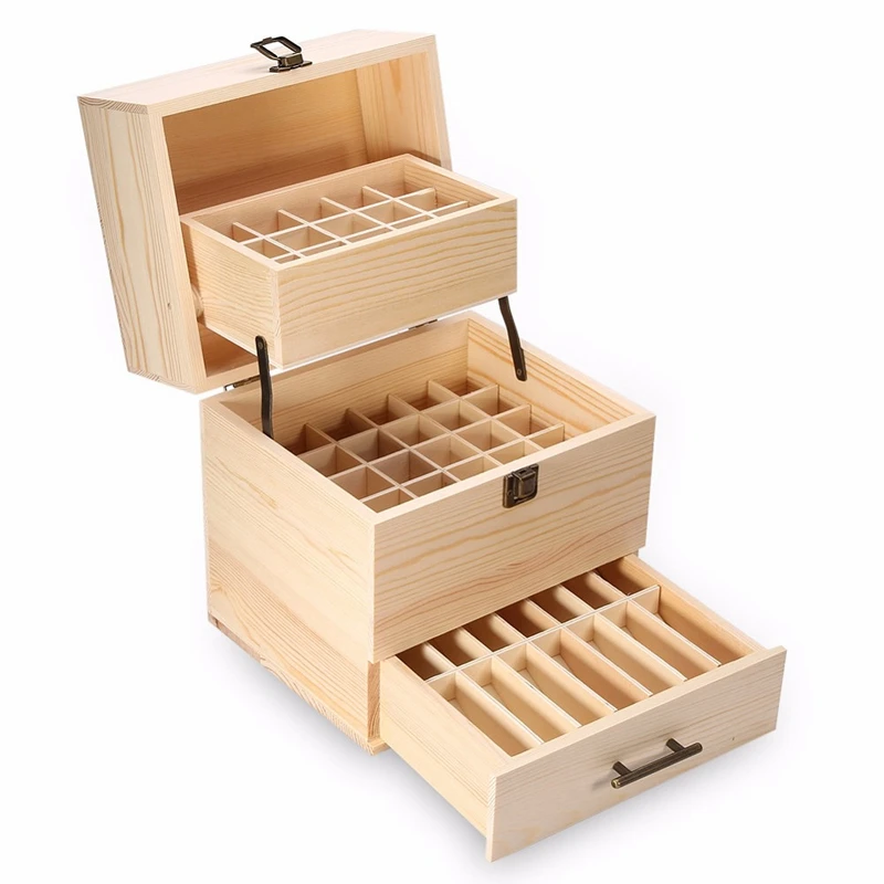 

3 Layers Wooden Storage Box Carry Organizer Storage Box Essential Oil Bottles Aromatherapy Container Metal Lock Jewelry Treasure