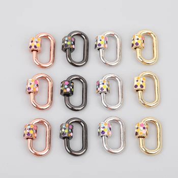 

10pcs/Lot 13x22mm Rainbow CZ Paved Oval Screw Clasps Lock Carabiner Connector Clasps For Necklace Jewelry Making YLDZ-16ABAJ