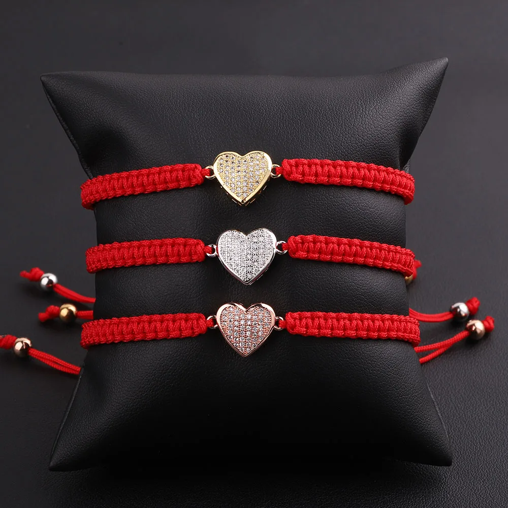 JARAVVI New Fashion Cute Design CZ Mirco Pave Shell Eye Hand Heart Charm Woven Red Cord Macrame Bracelet Men Women - Image 6